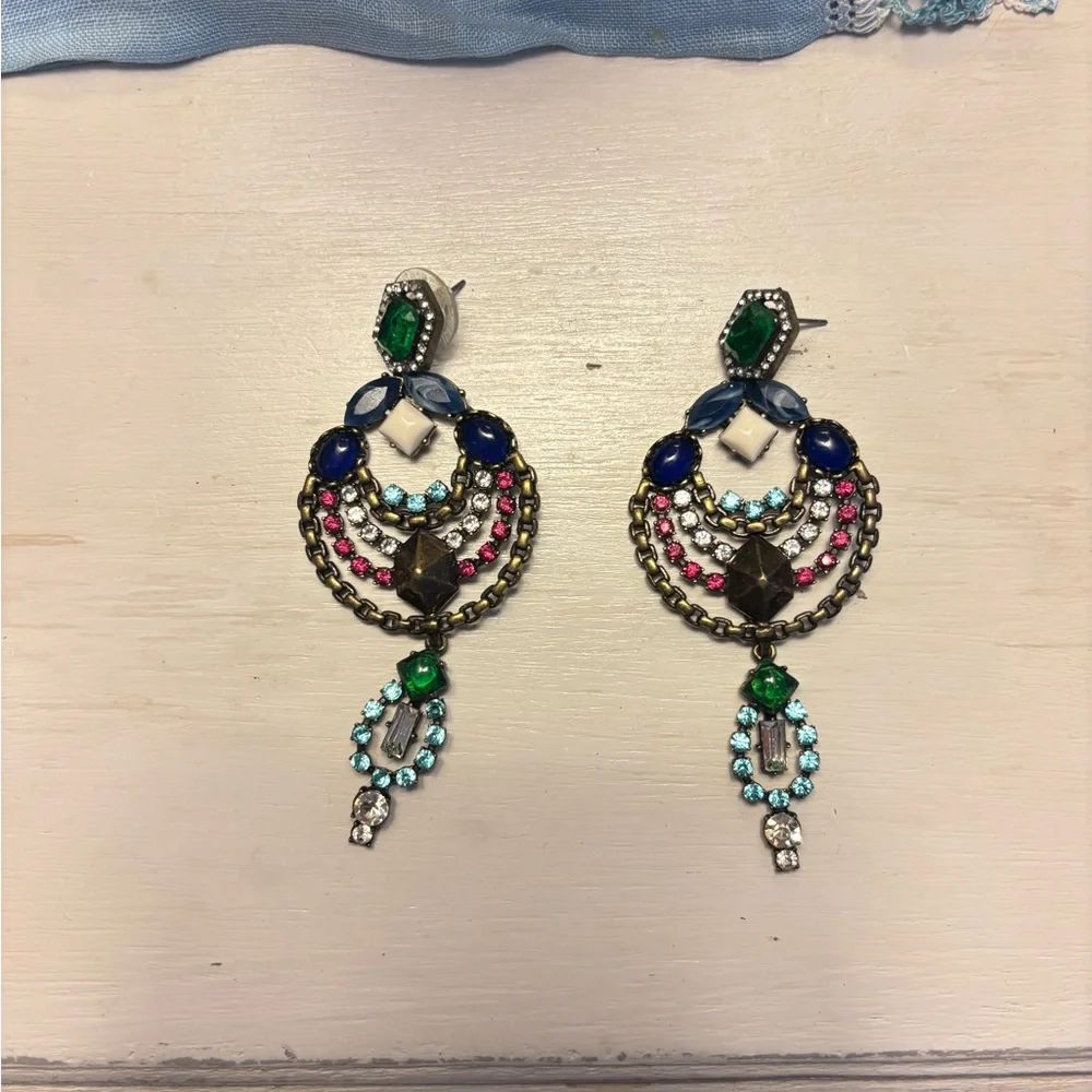 Stella & Dot Multicolor Crystal Chandelier Earrings - Picture 1 of 6